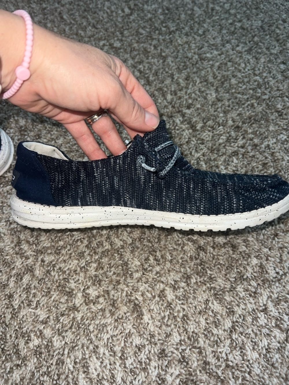 Hey Dude Wendy Sox Slip-Ons — Navy Knit with Speckled White Sole - Women’s 10 - Picture 6 of 14